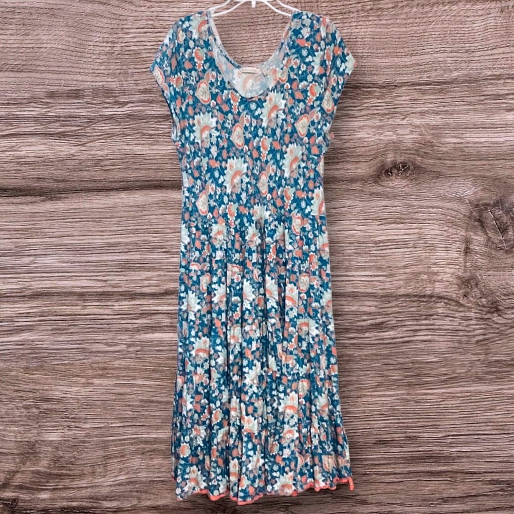Soft Surroundings Kara Maxi Dress Large TealFloral Boho Tiered Cottagecore  2X - Picture 4 of 9